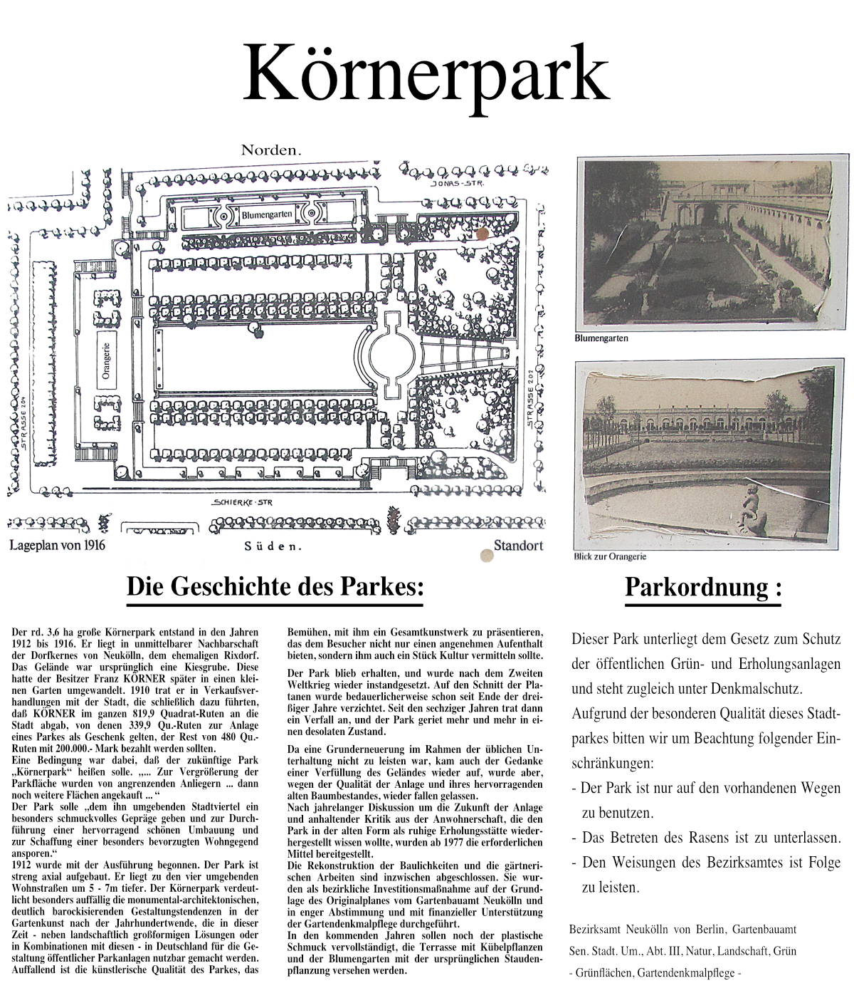 Körnerpark - Gedenktafel